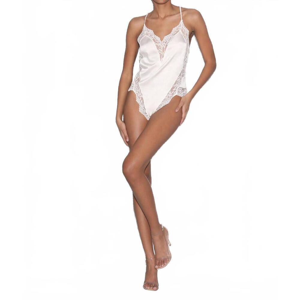 NEW FLEUR DU MAL venus lace teddy bodysuit in ivory
